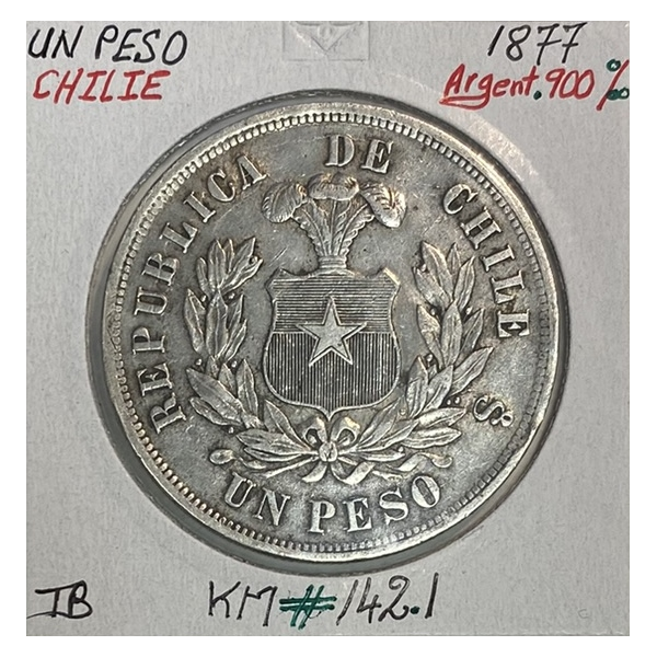 CHILI - UN PESO 1877 - Pièce de Monnaie en Argent // Qualité : TB