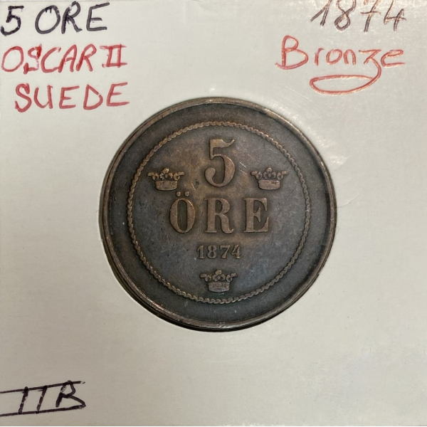 SUEDE - 5 ORE 1874 - Pièce de Monnaie en Bronze // Qualité : TTB