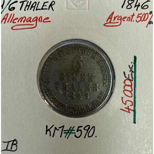 ALLEMAGNE - 1/6 THALER 1846 - Pièce de Monnaie en Argent // Qualité : TB