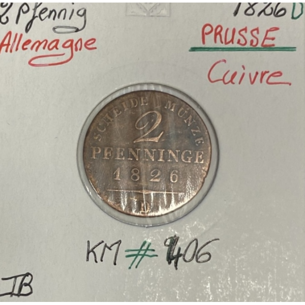 ALLEMAGNE - 2 PFENNIG - 1826D - Pièce de Monnaie en Cuivre // Qualité : TB