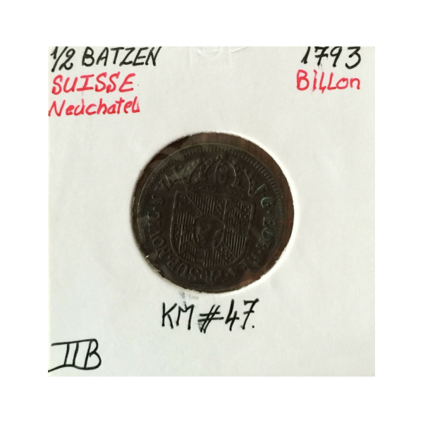 SUISSE NEUCHATEL - 1/2 BATZEN 1793 - Pièce de Monnaie en Billon // Qualité : TTB