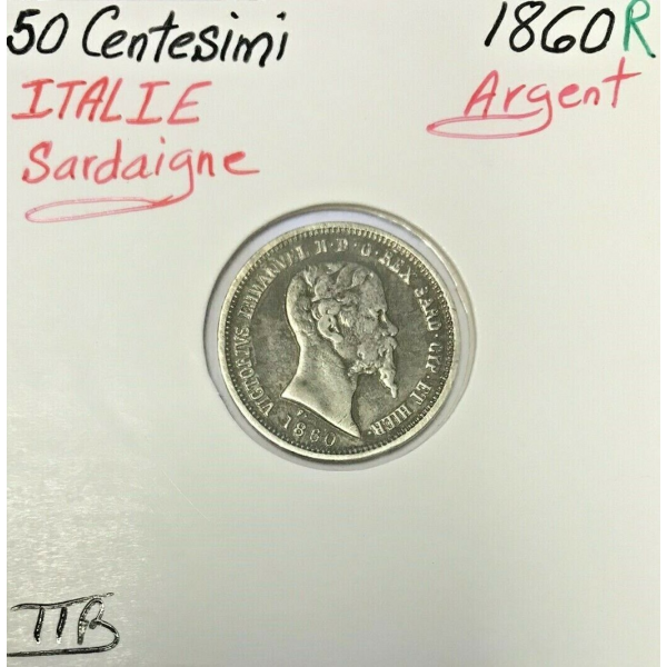 ITALIE SARDAIGNE - 50 CENTESIMI 1860R - Monnaie en Argent // Qualité : TTB