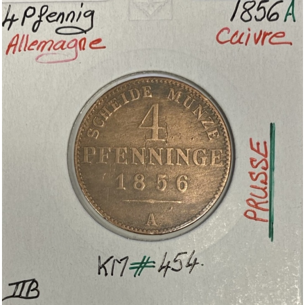 ALLEMAGNE PRUSSE - 4 PFENNIG - 1856A - Monnaie en Cuivre // Qualité : TTB