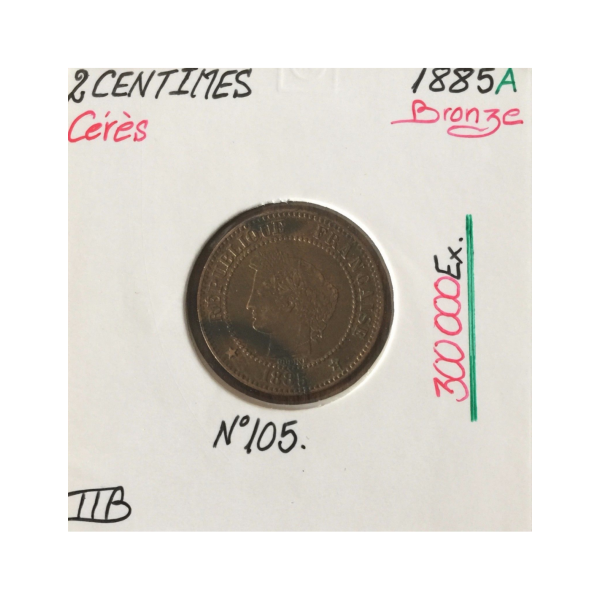 2 CENTIMES CERES - 1855A - Pièce de monnaie en Bronze // TTB