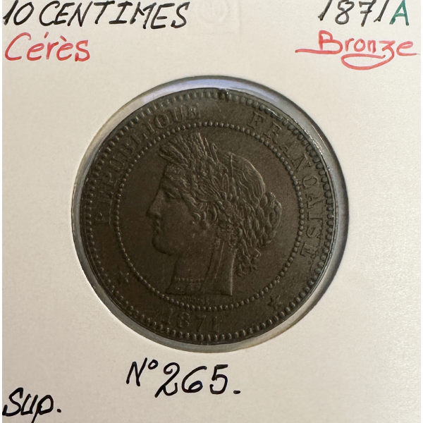 10 CENTIMES CERES - 1871 A - Pièce de Monnaie en Bronze // Qualité : TTB