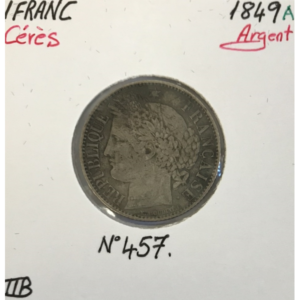 1 FRANC CERES - 1849A - Pièce de monnaie en Argent // TTB